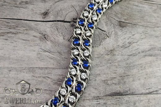 Weaving "Double Arabic bismarck" of sterling silver with stones to buy 101041HM