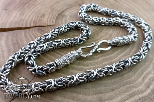 Buy large silver chain Malvina 125 grams with blackening